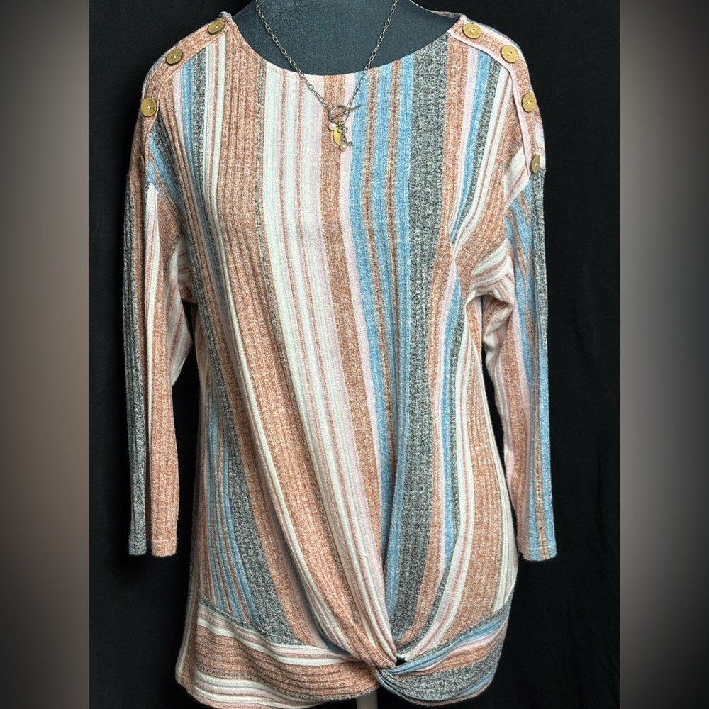 Above and Beyond Striped | Button On Shoulder | Multi-Color Casual Blouse Sm